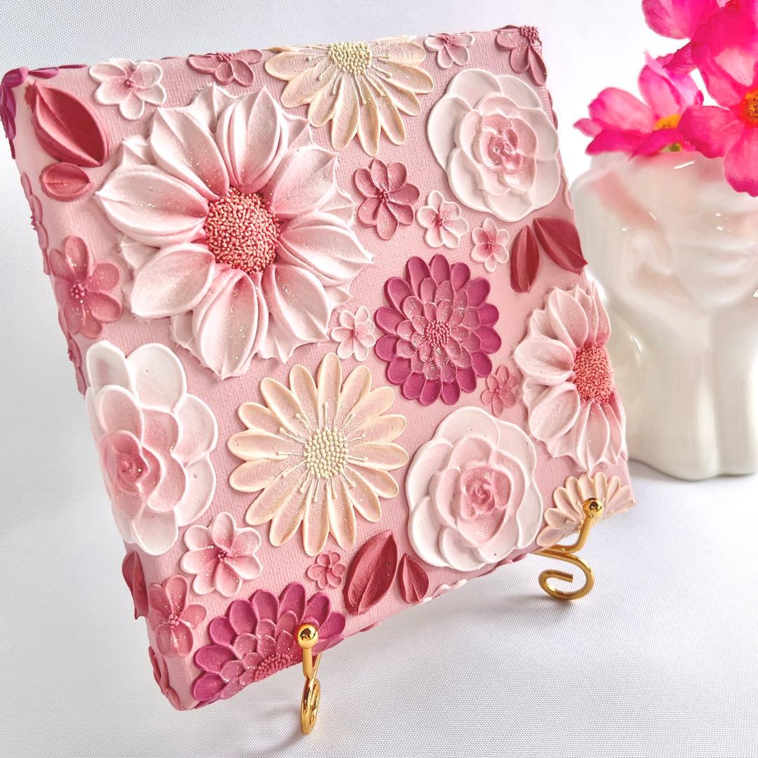 テクスチャーアート　絵画　インテリアアート　花　立体　絵　北欧インテリア　花の絵