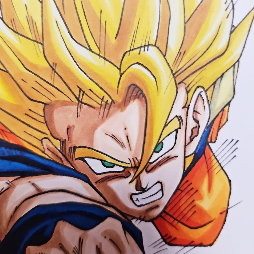 ドラゴンボール スーパーサイヤ人 孫悟空 カラーイラストサイン色紙