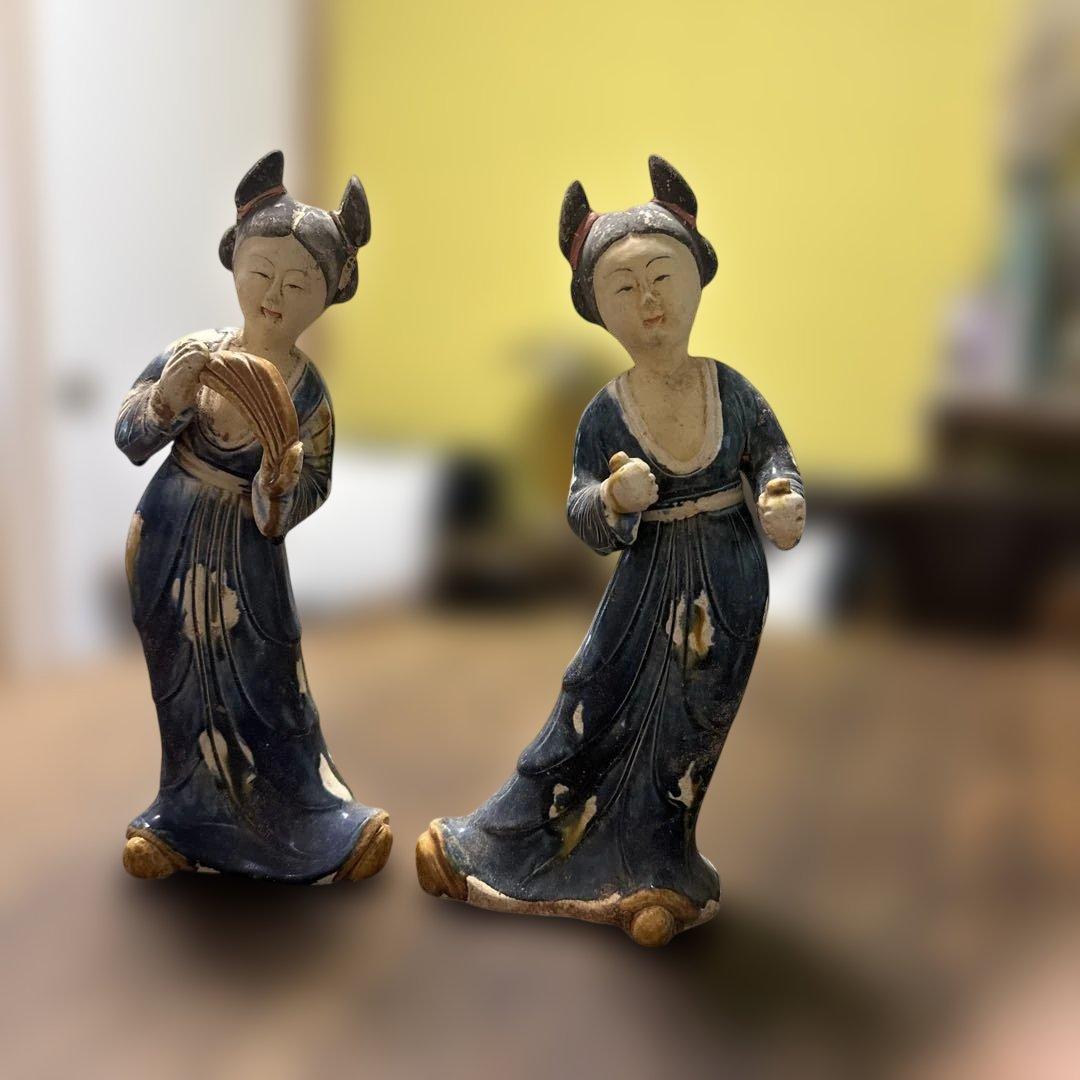 中国美術　置物　陶器　唐三彩女性俑　インテリア　古美術品