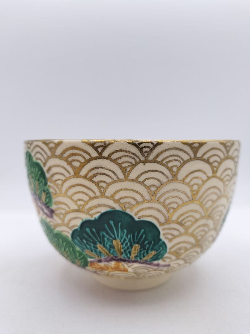c365 【新品・未使用】茶碗 金青海波松 加藤ひろこ 木箱 茶道具