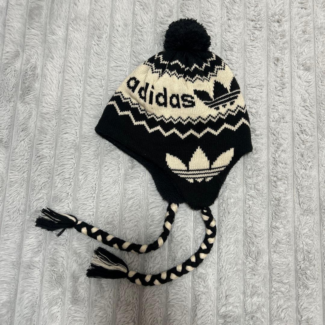 00s old adidas フラップ付き ポンポン ビーニー y2k 平成