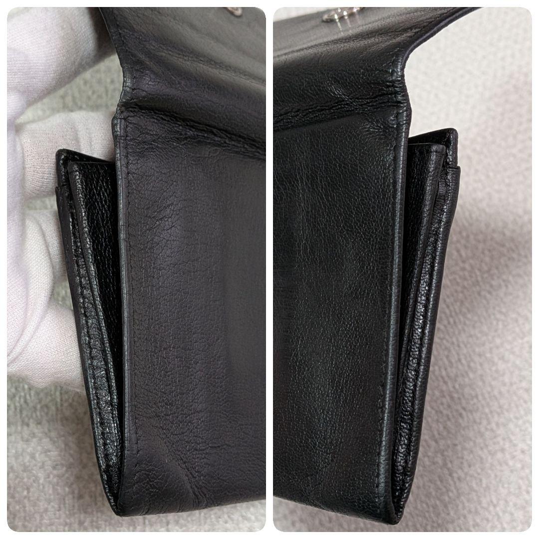 シャネル　ミニ財布　シルバーココ　カーフスキン 黒　ショルダー　カードケース