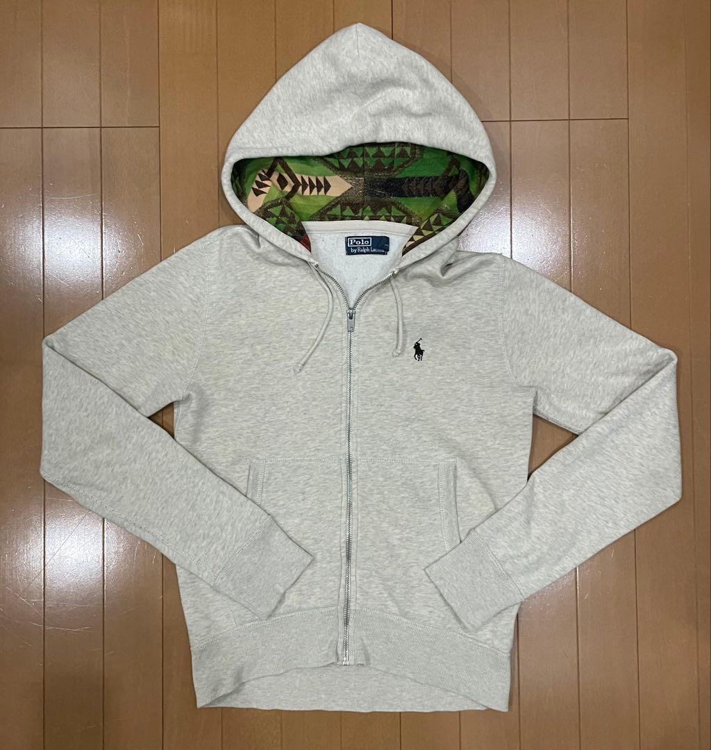 【希少・美品】ポロラルフローレン ジップパーカー フード裏ネイティブ柄 灰 S