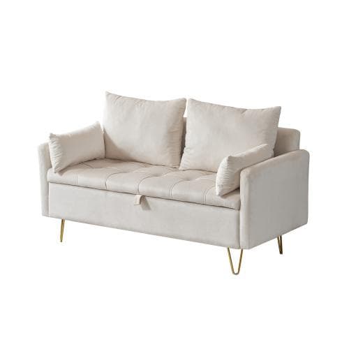 ソファー 2人掛け ソファ 収納付き クッション4個付き 金属脚付きカウチソフ