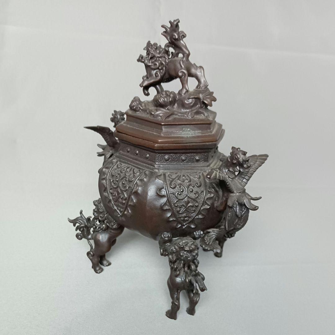 高岡銅器 二上元威 蝋型鋳銅 唐獅子 鳳凰香炉 銅香炉