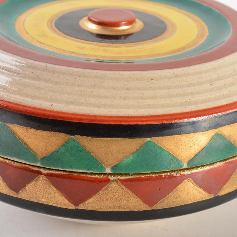 すみかすみれ　萬古焼　佐久間芳山造　色絵コマ　香合　共箱　V　6481