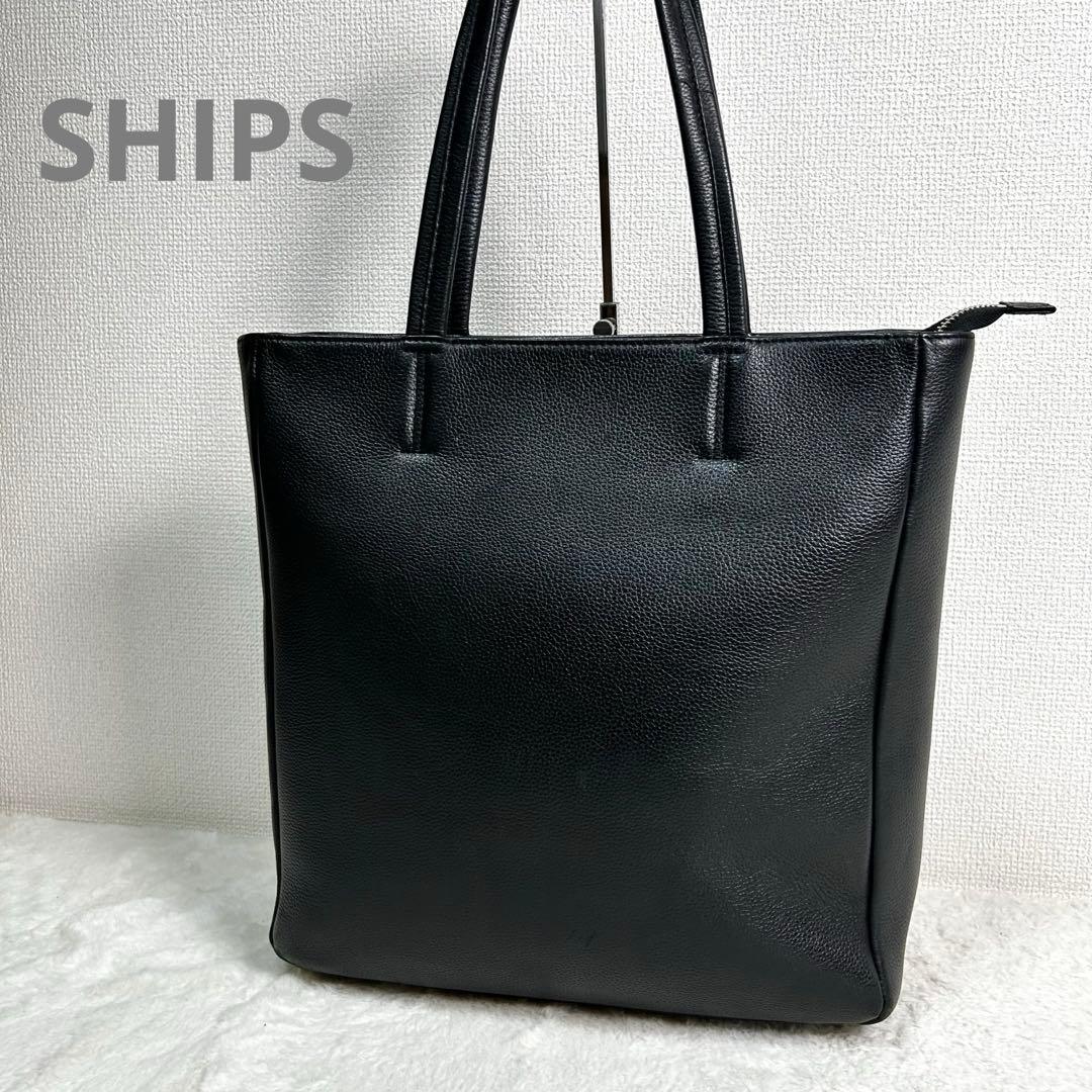 美品✨　SHIPS 牛革　シボ革　トートバッグ A4収納可 黒