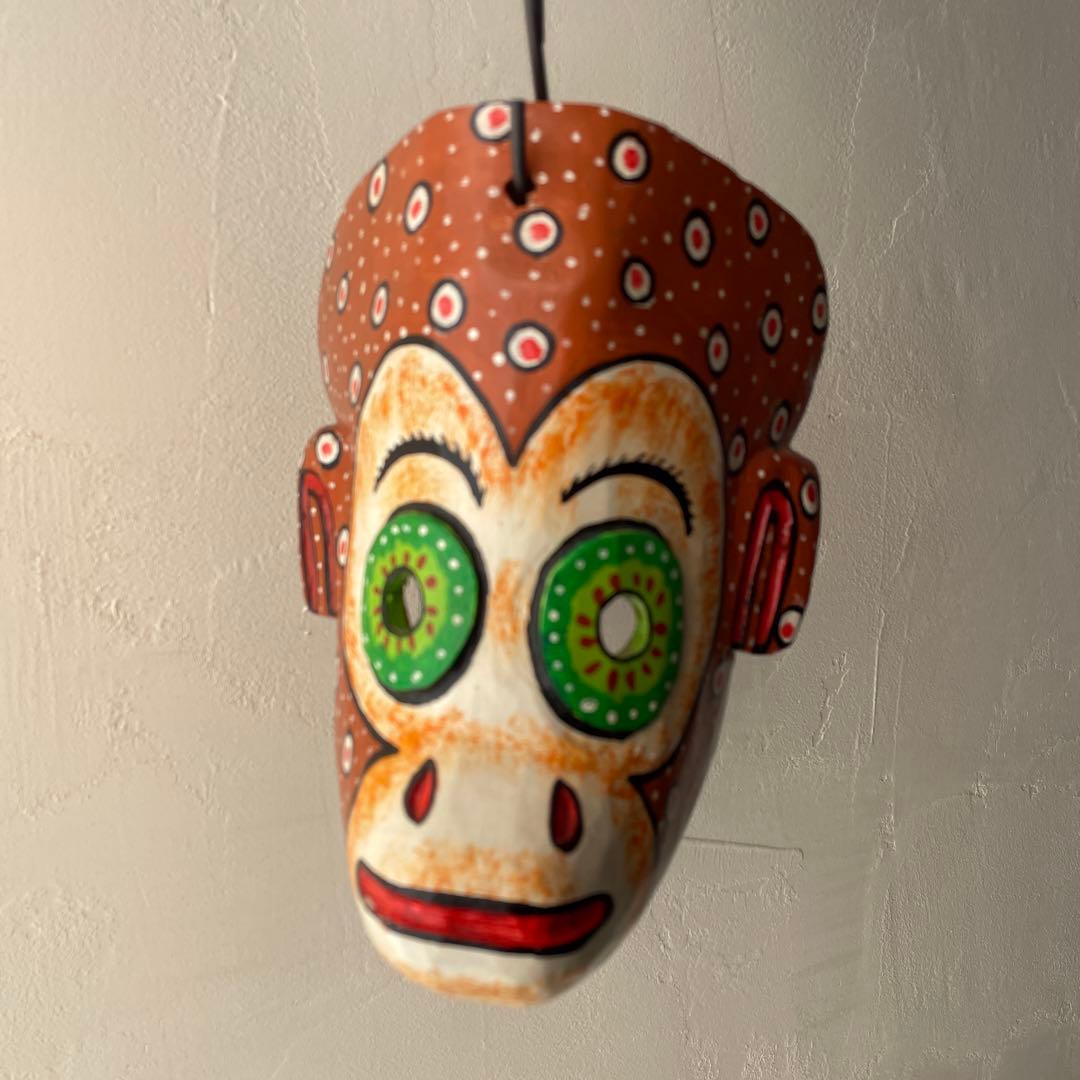 ご確認用　木製　木彫り　猿　マスク　お面南米　メキシコ　壁掛け　カラフル　手描き