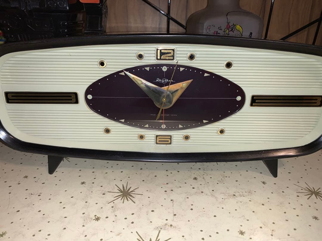 昭和レトロ　動作品　リズム時計　ゼンマイ式　ミッドセンチュリー　ロカビリー
