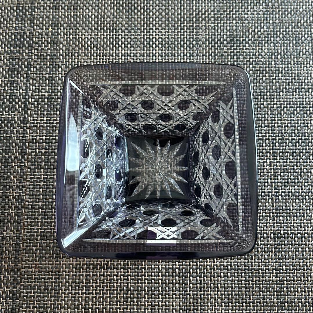 【新品未使用】江戸切子　小鉢　食器　スクエア　紫　大友精三　東京都伝統工芸品