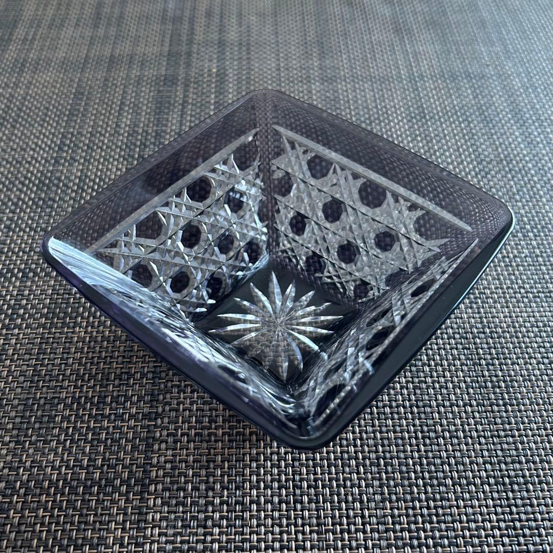 【新品未使用】江戸切子　小鉢　食器　スクエア　紫　大友精三　東京都伝統工芸品