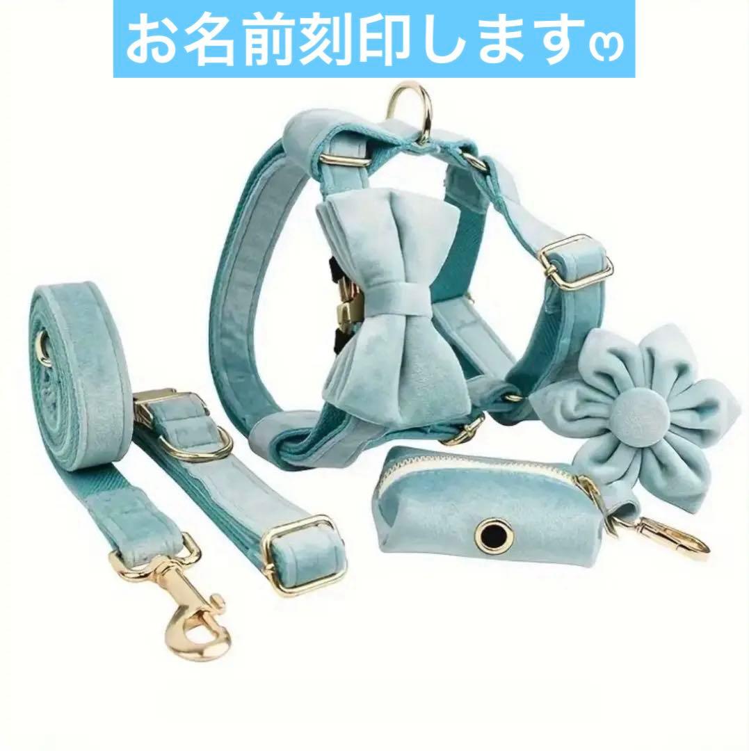 オーダー 名前 ネイム 首輪 ピンク リード ハーネス セット ベルベット