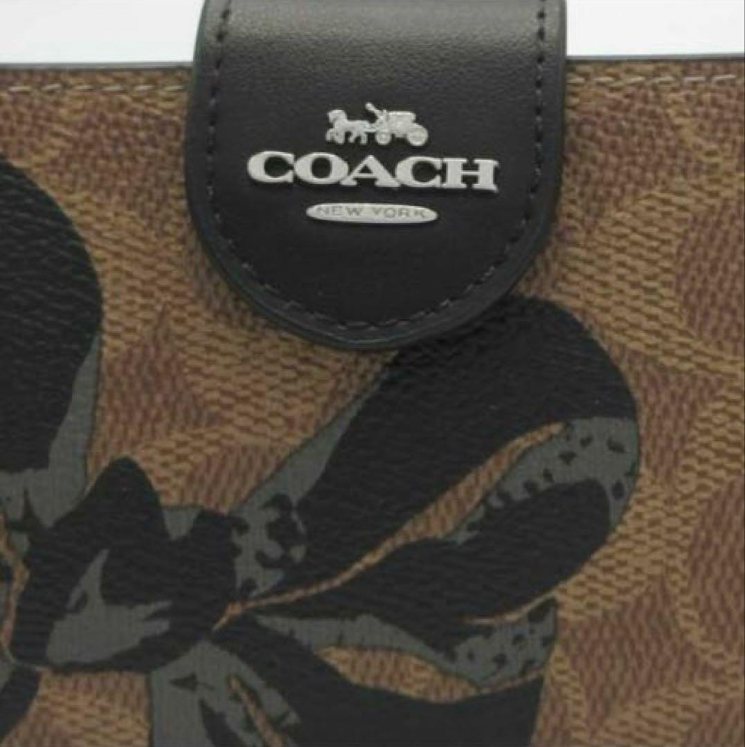 プレゼント 新品未使用 COACH 二つ折り財布 リボン柄大人可愛いシグネチャー