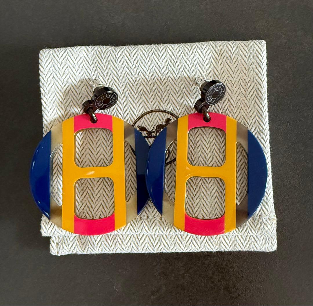 【美品】 エルメスピアス　Hエキップピアス　バッファローホーン