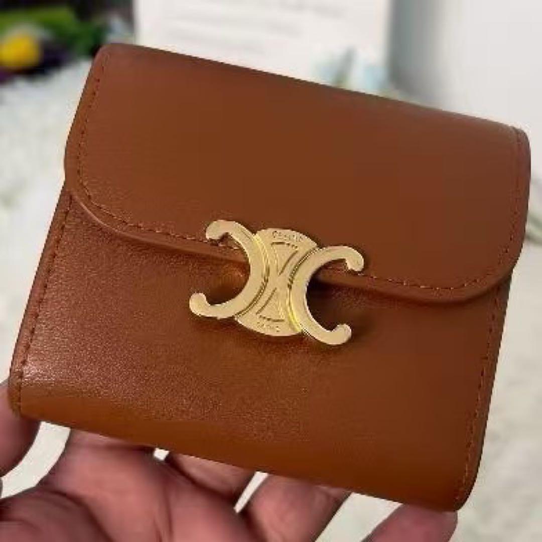 セリーヌ レザー 三つ折り財布 ブラウン ゴールド金具