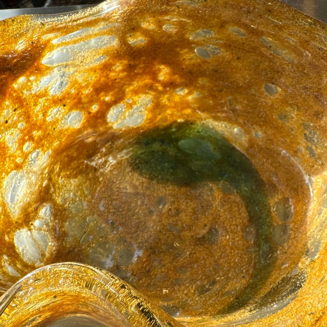 稲嶺盛吉氏.宙吹きガラス.茶泡ガラス.深皿