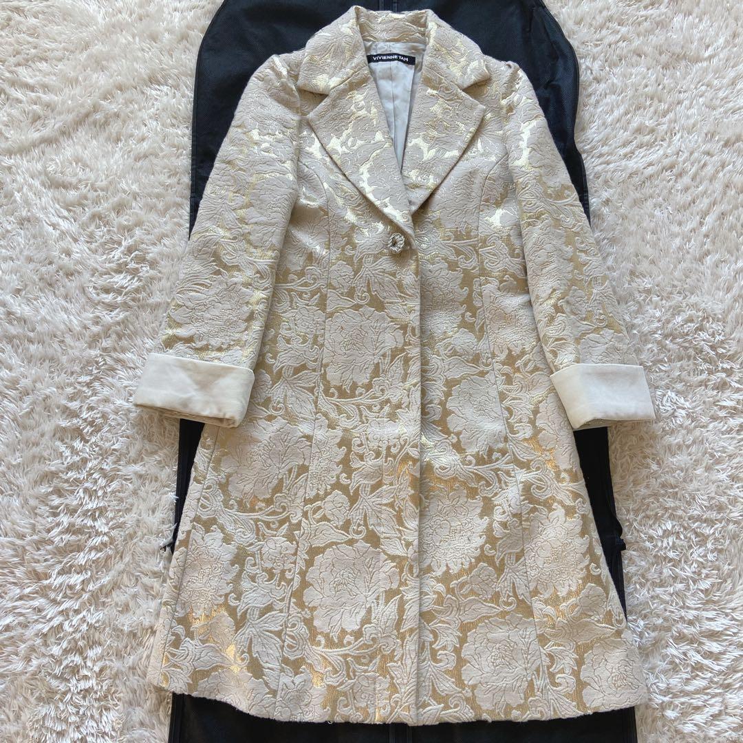 美品　ヴィヴィアンタム　ゴールド花柄コート　ジャガード　チャイナ　金　ロング　0