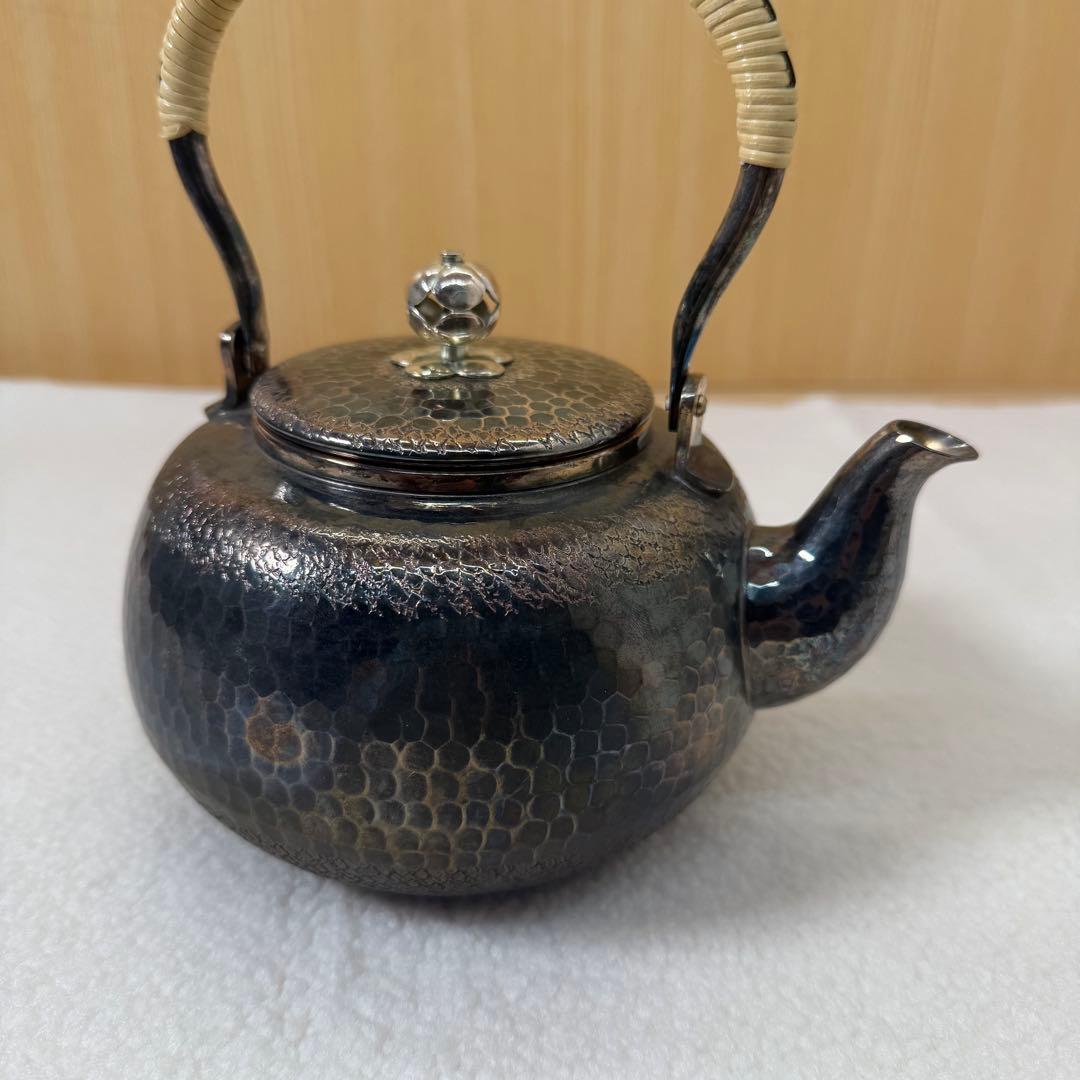 秀峯堂造 茶道具 銀いぶし仕上げ 急須