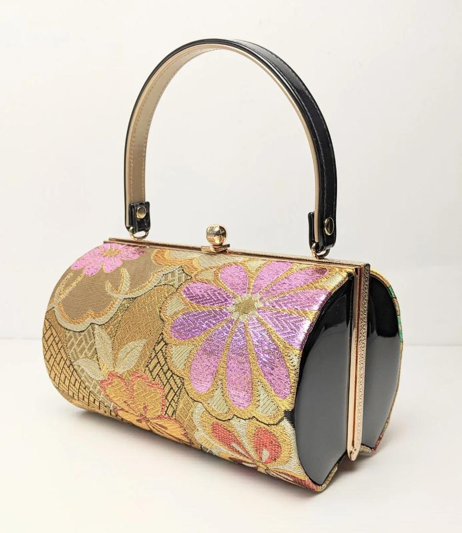 草履バッグセット 振袖 帯地 金 黒 フリーサイズ w48-2