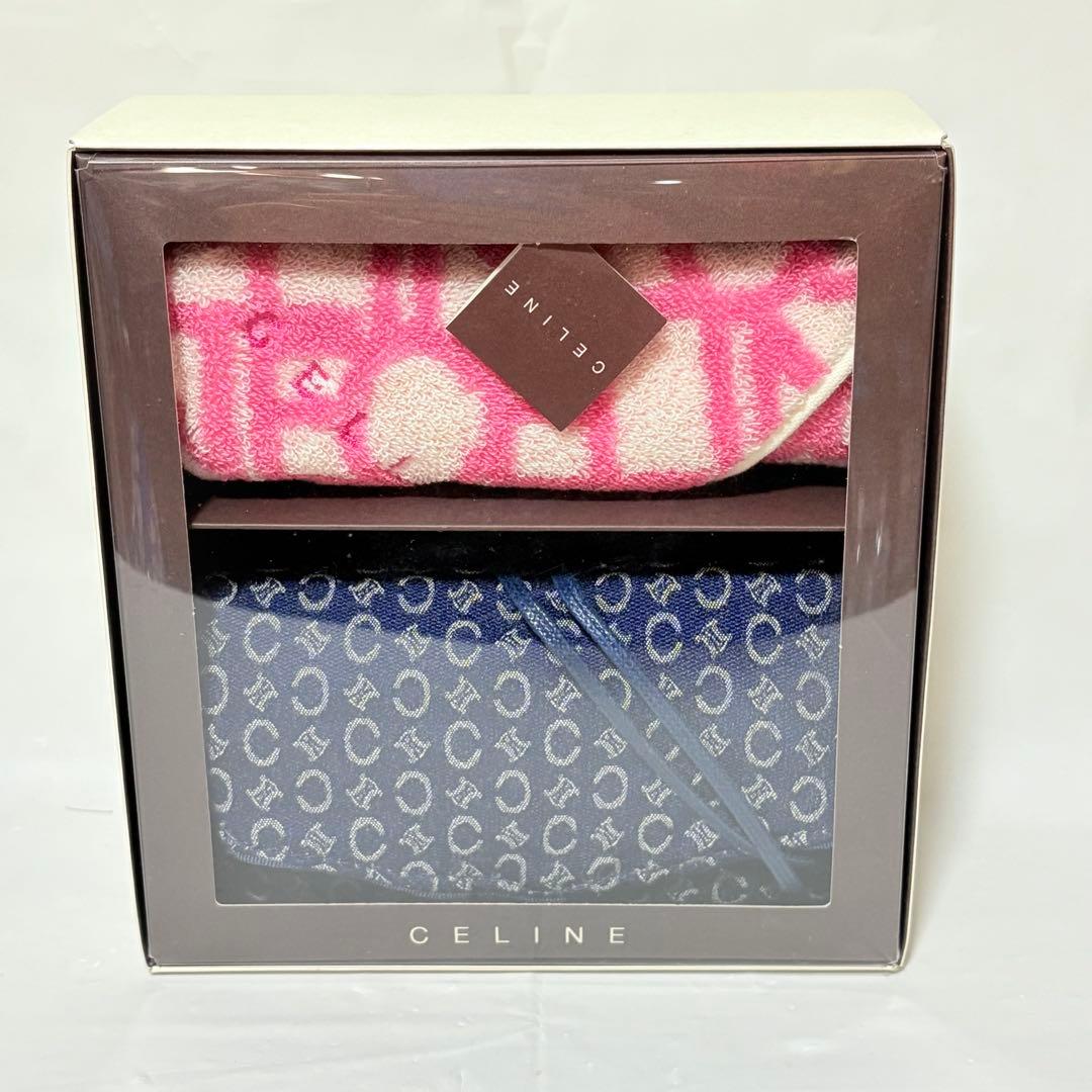 CELINE セリーヌ　Cマカダム総柄巾着ポーチ＋ハンドタオル　ギフト