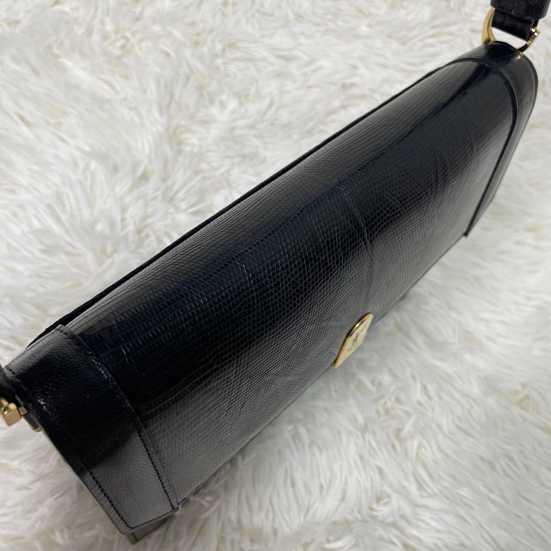美品 YSL イヴサンローラン リザード レザー ハンドバッグ カサンドラロゴ