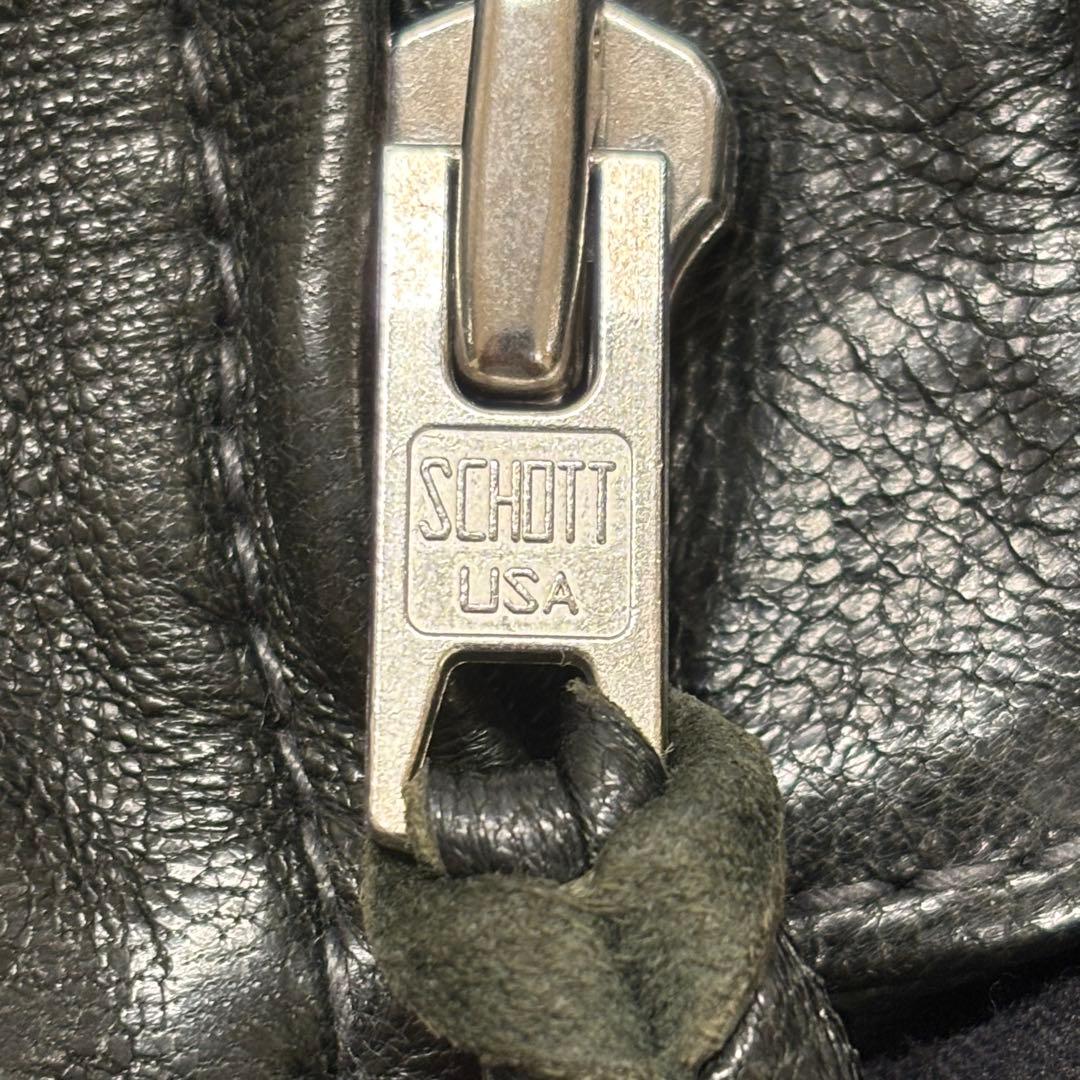 Schott ブラック レザー シングルライダースジャケット