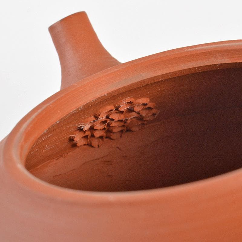 常滑焼　三代山田陶山作　紫砂　朱泥　漢詩梅文　急須　箱蓋無し　V　R7121