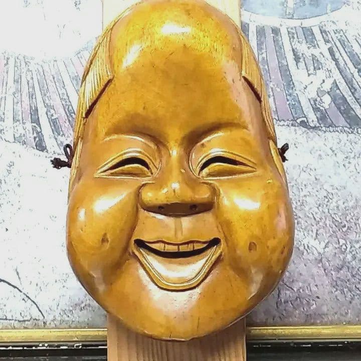 木彫り　お面　おかめ　工芸品　美術品　レトロ