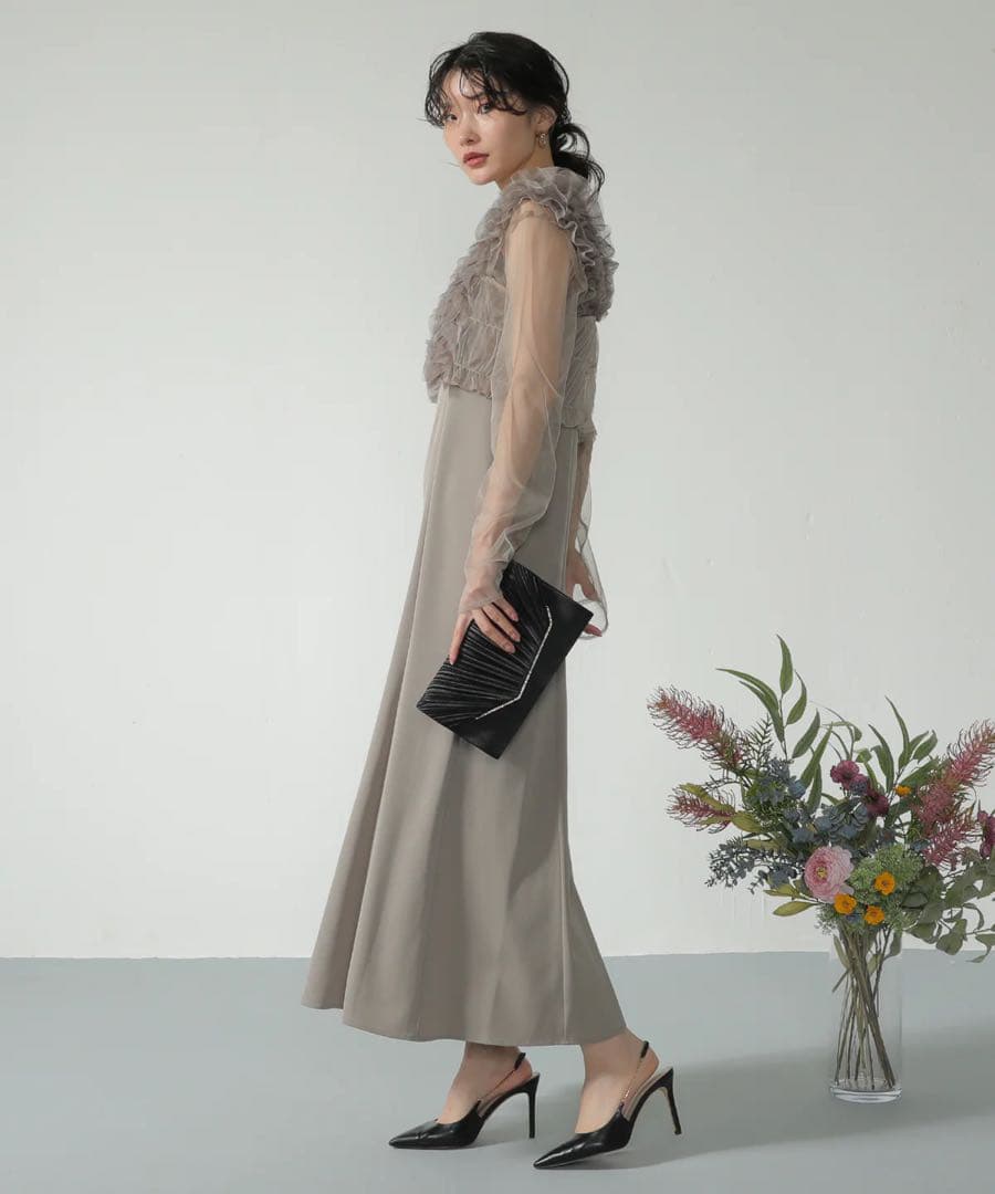 【sa-】チュールボリュームフリル ベスト シアー トップス ワンピース