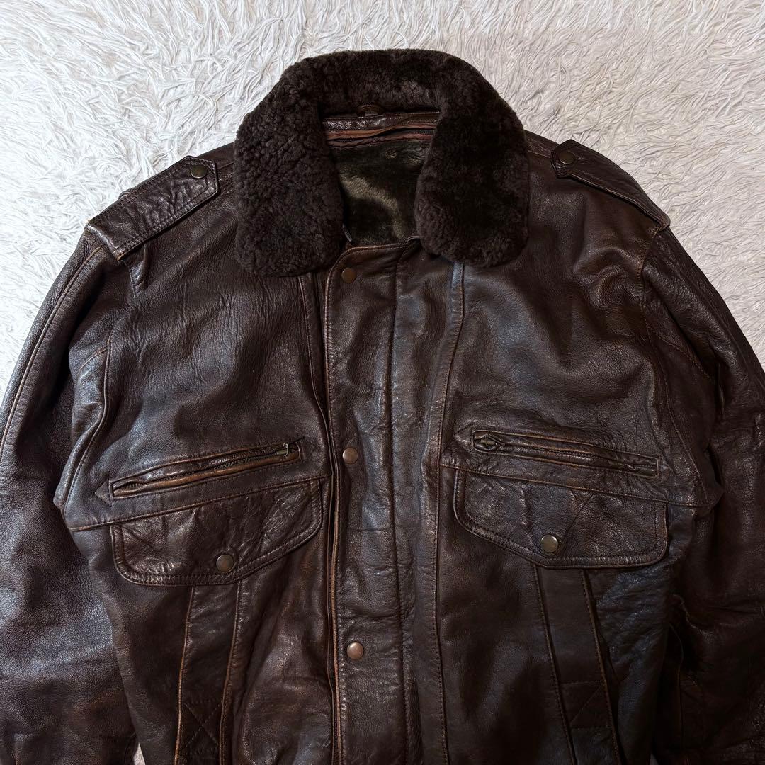 テイル ✨00s G1 レザーフライトジャケット ブラウン ボア襟 ライナ