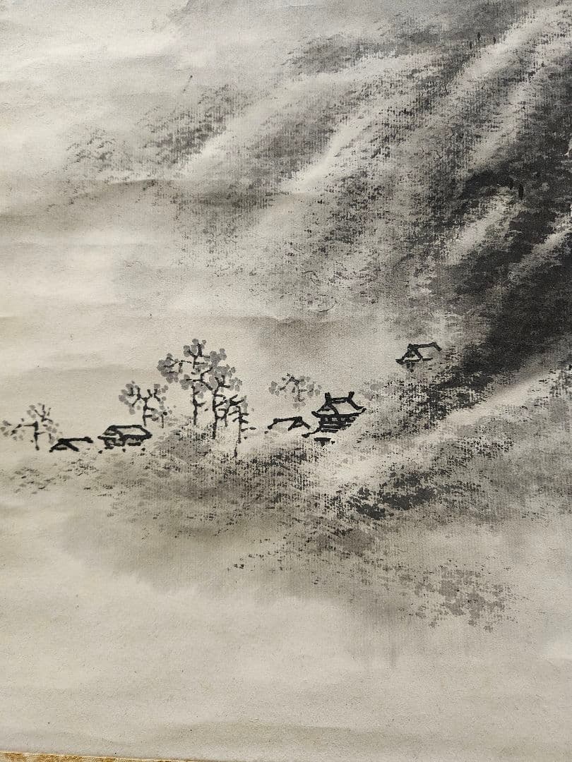 ​林文塘　 2点 ［蛍 に舟上美人図］［連峯］ 水墨画　掛軸 真作