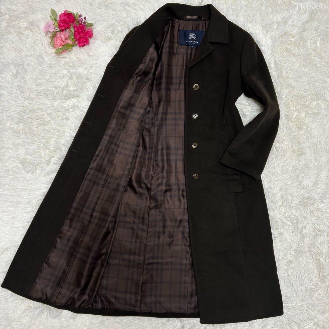 【美品/L】バーバリーロンドン チェスターコート アンゴラ混 Aライン ノバ 茶