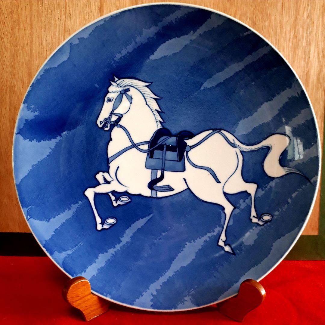 鍋島焼染付、馬の絵皿