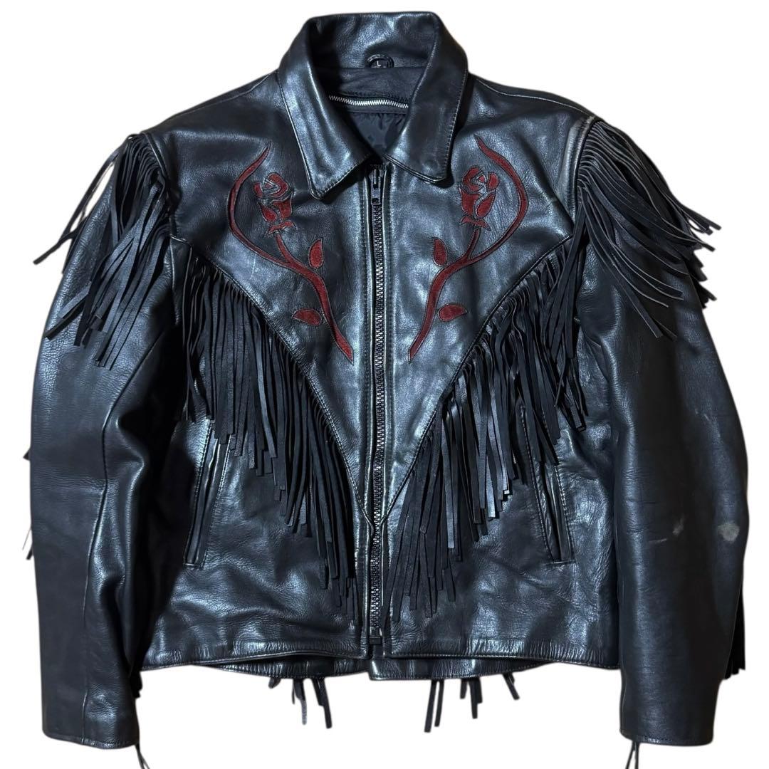 FIRST ライナー付 フリンジ レザージャケット Thinsulate 黒 L