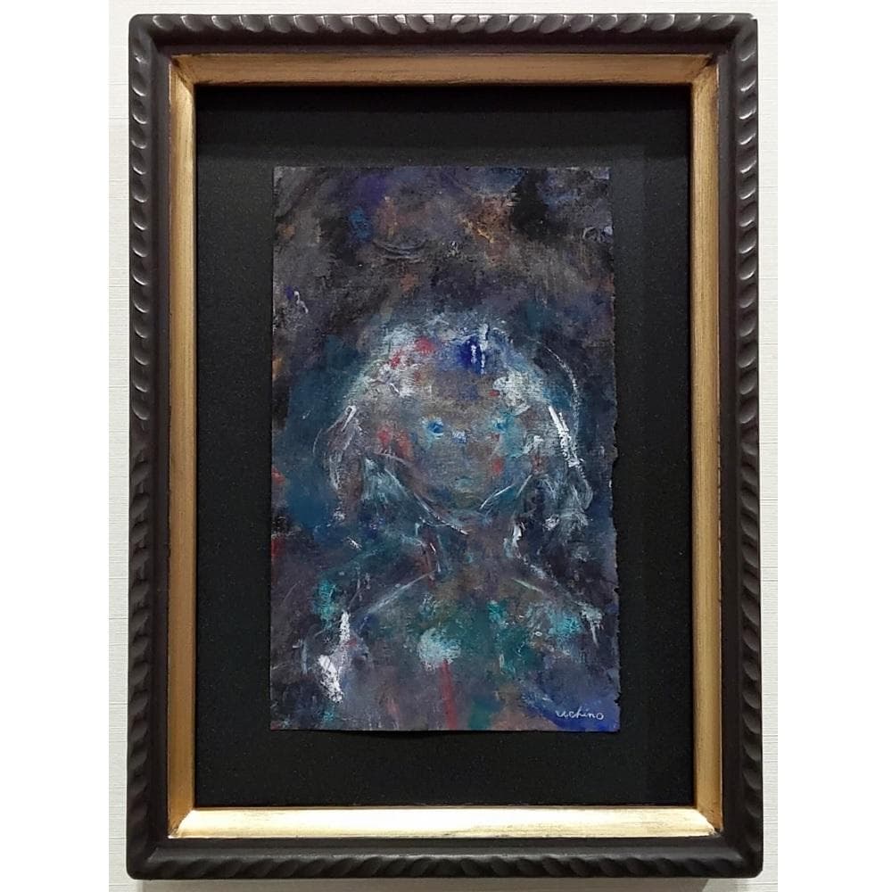 内野隆文　肖像　人物画　絵画　現代アート　アンティークペーパー　古紙　額縁