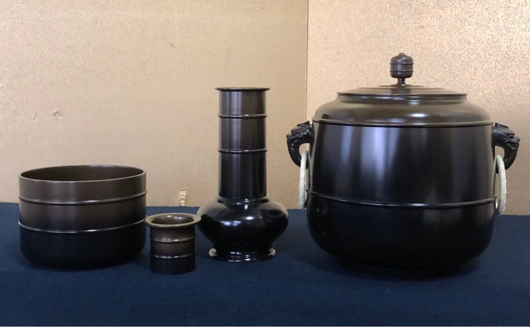 《R》茶道具 唐銅 皆具 能作一佳 略歴 共箱 元箱　251225か3
