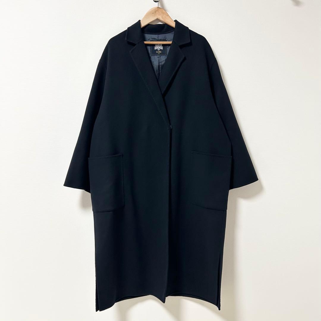 スローブイエナ　HAMILTONダブルフェイスウールチェスターコート　ネイビー