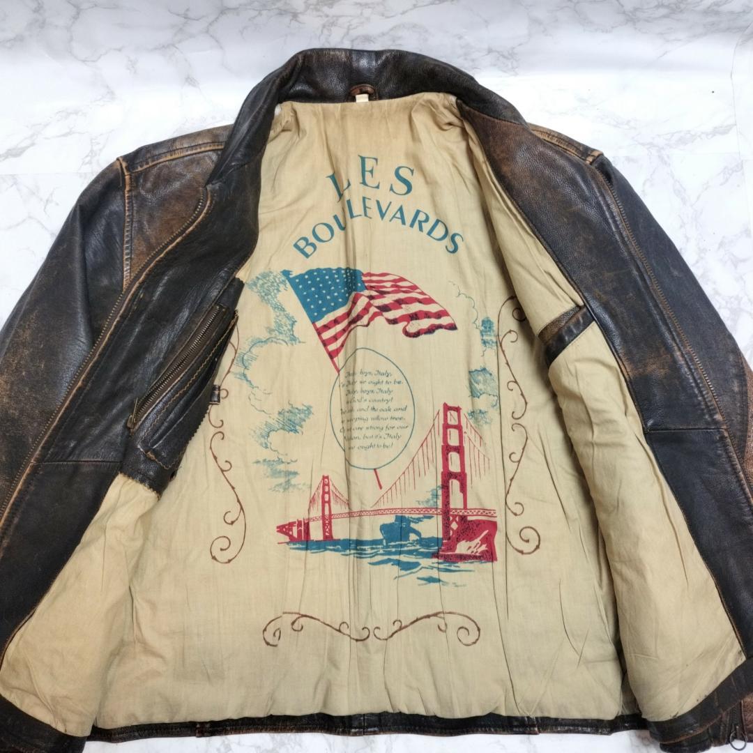 archive レザー ボンバー ジャケット 52 訳あり 雰囲気抜群 USA
