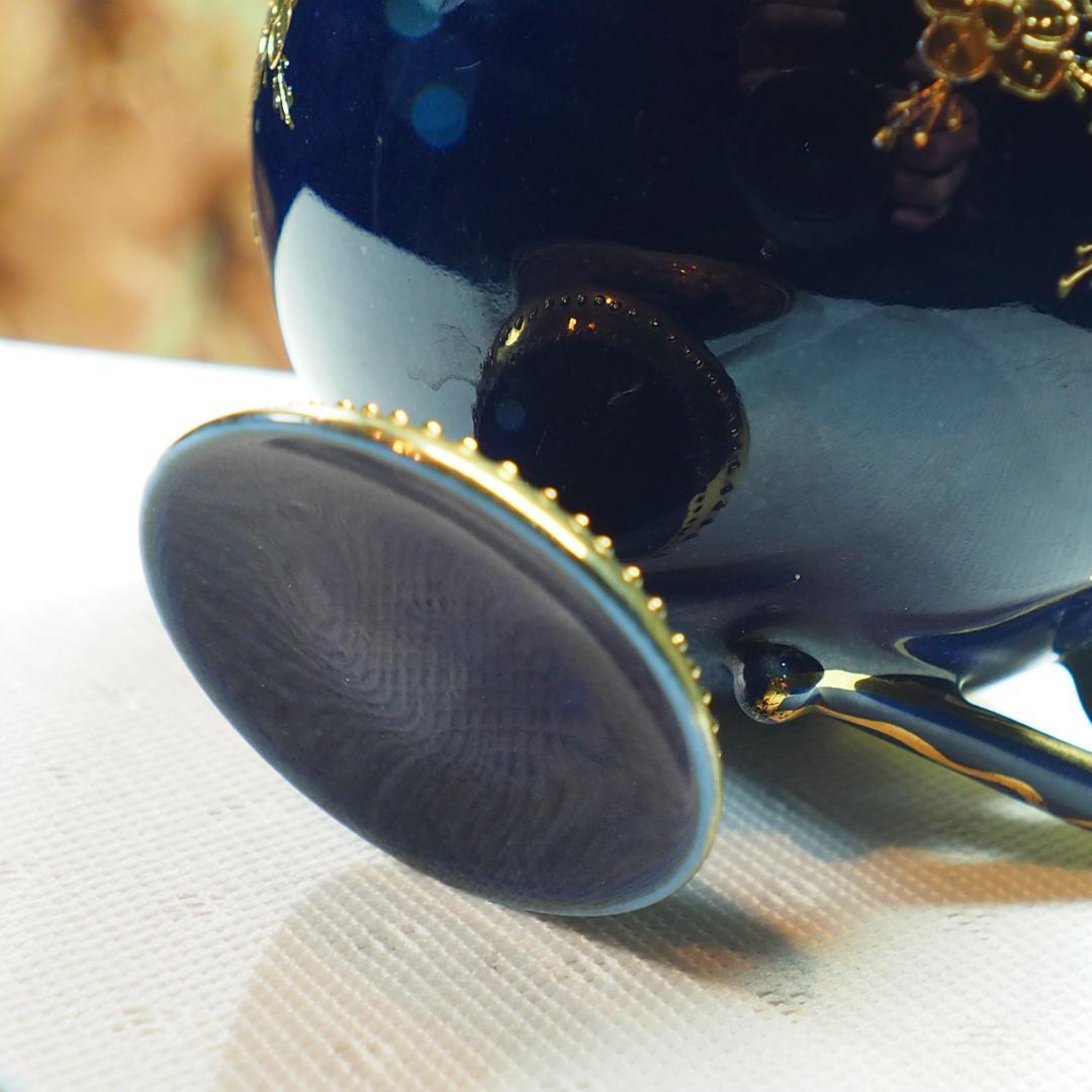 オールドノリタケ 金盛藍線帯華装飾紋 メイプルリーフ印 ペディスタル 里帰り