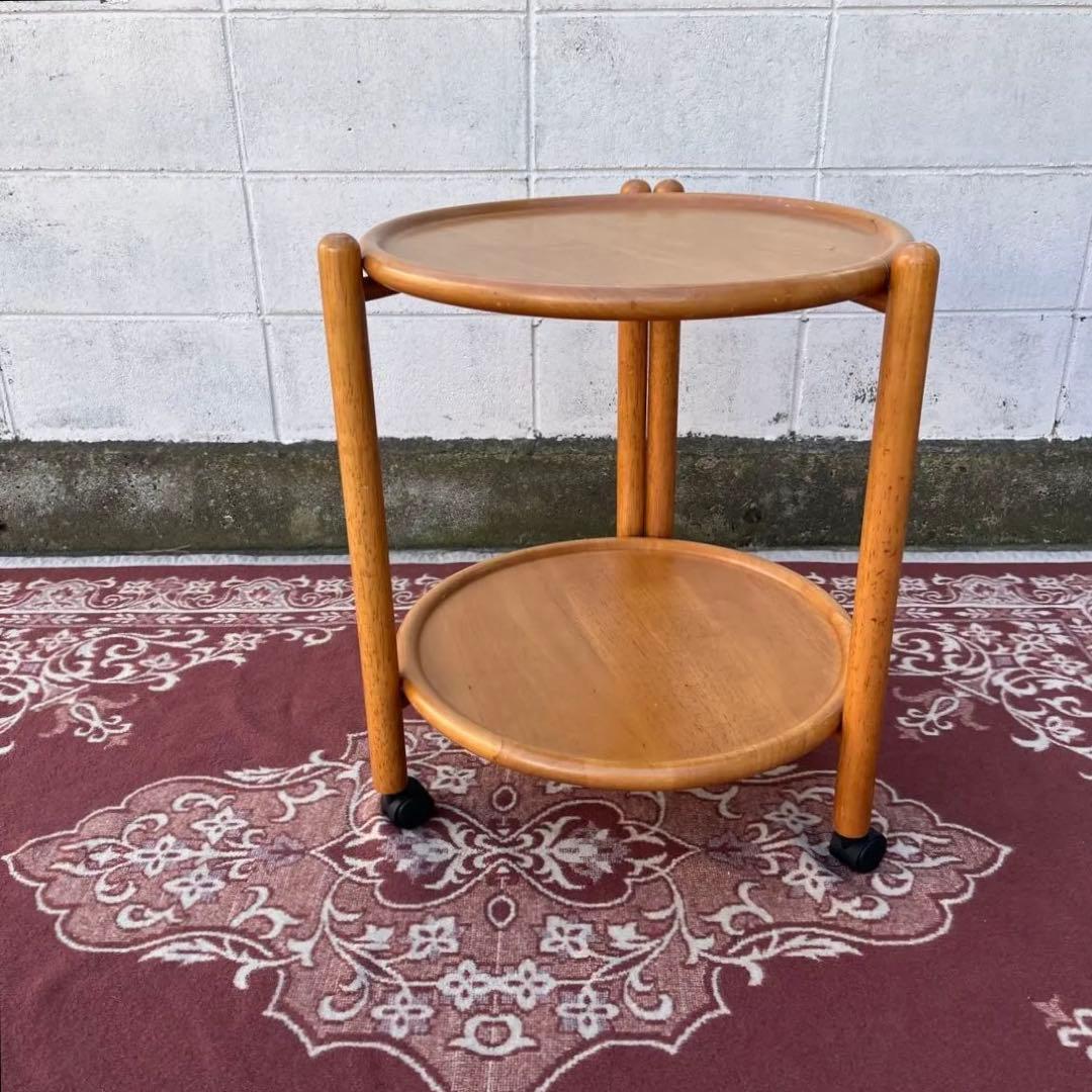 北欧デザイン 古家具◾️木製サイドテーブル キャスター付き ワゴン