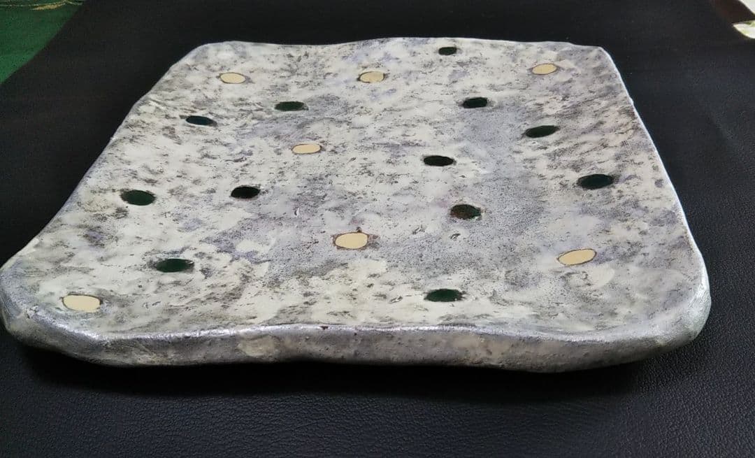 備前焼銀彩四方角皿