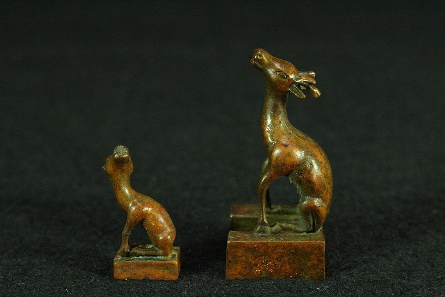 中国美術 鹿親子 印 文房四宝(K-YC533)