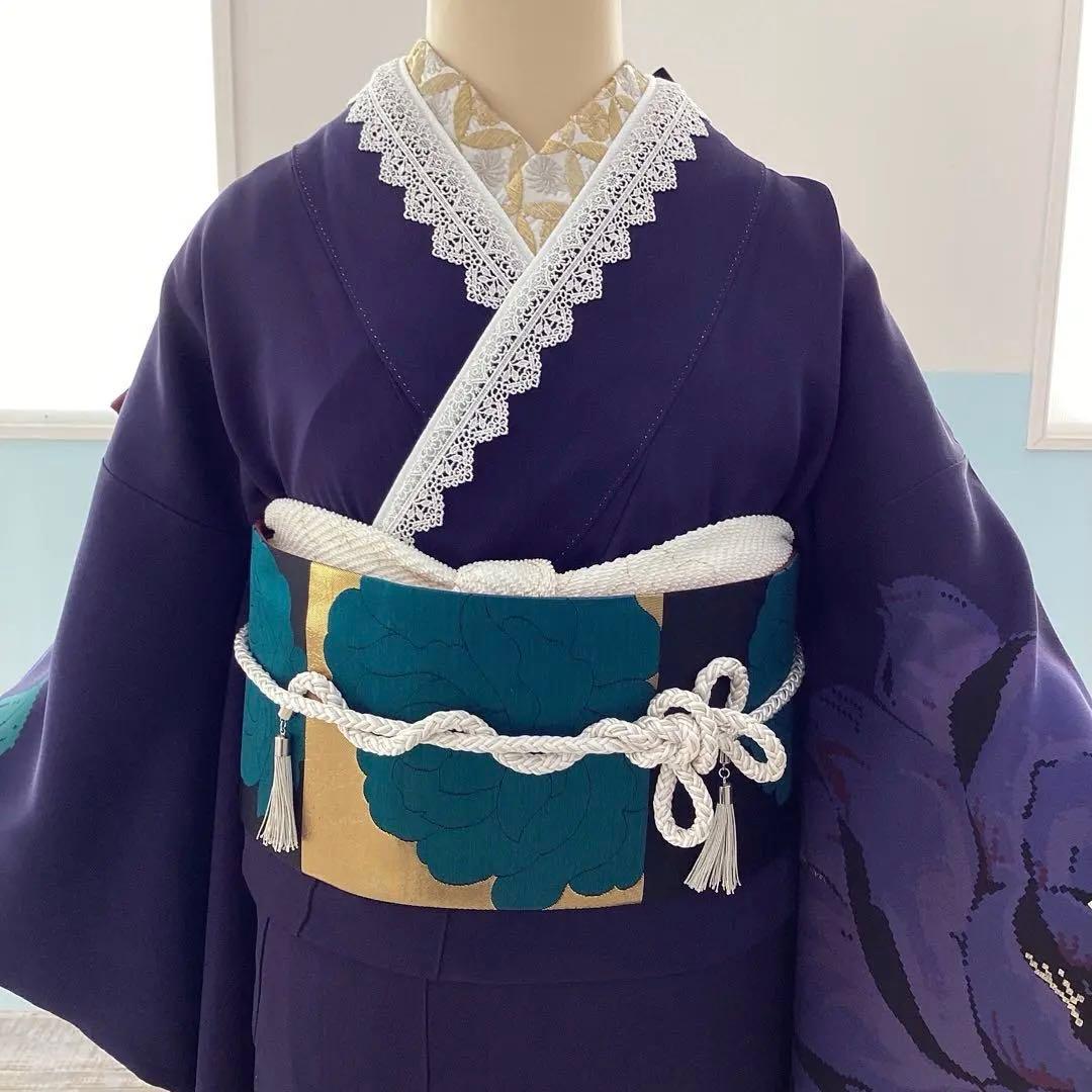 振袖フルセット　薔薇　レース　正絹　成人式　結婚式　撮影　半衿　長襦袢　帯揚帯締