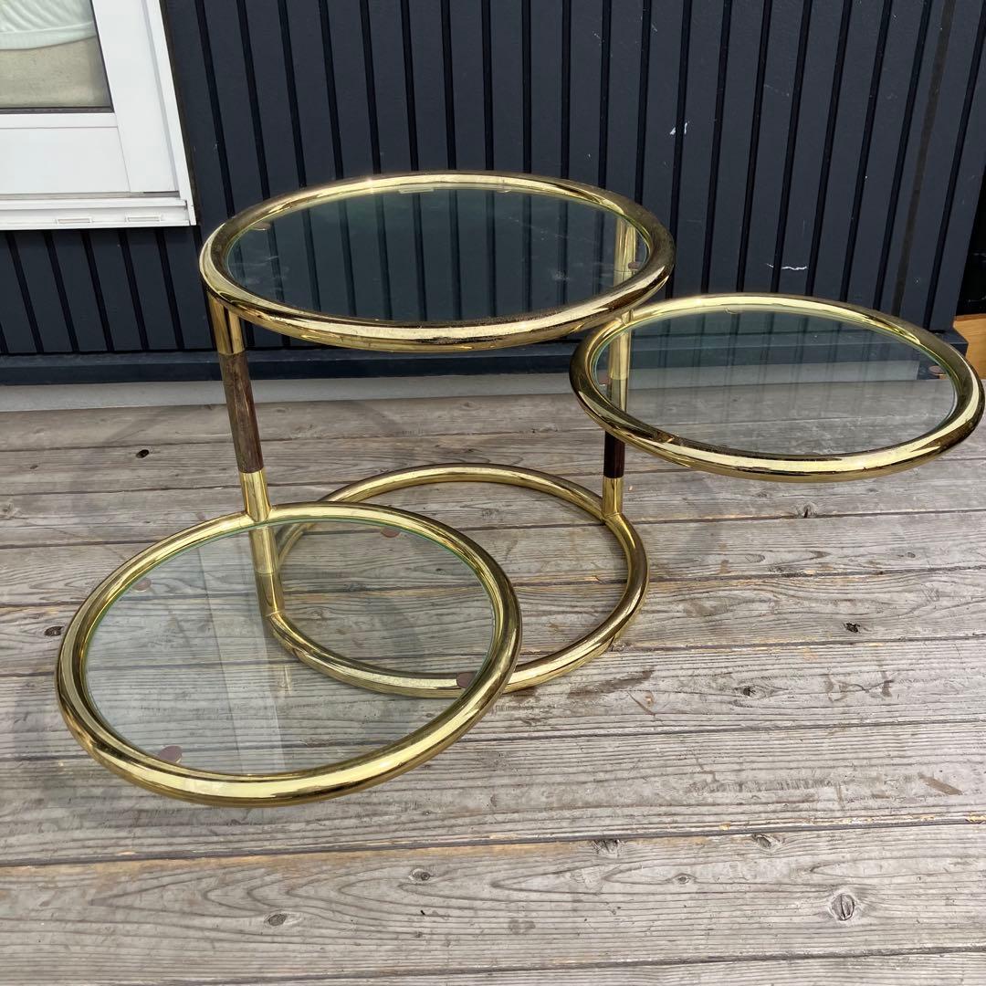 北欧レトロ ミッドセンチュリー 3段ラウンドテーブル ガラスサイドテーブル
