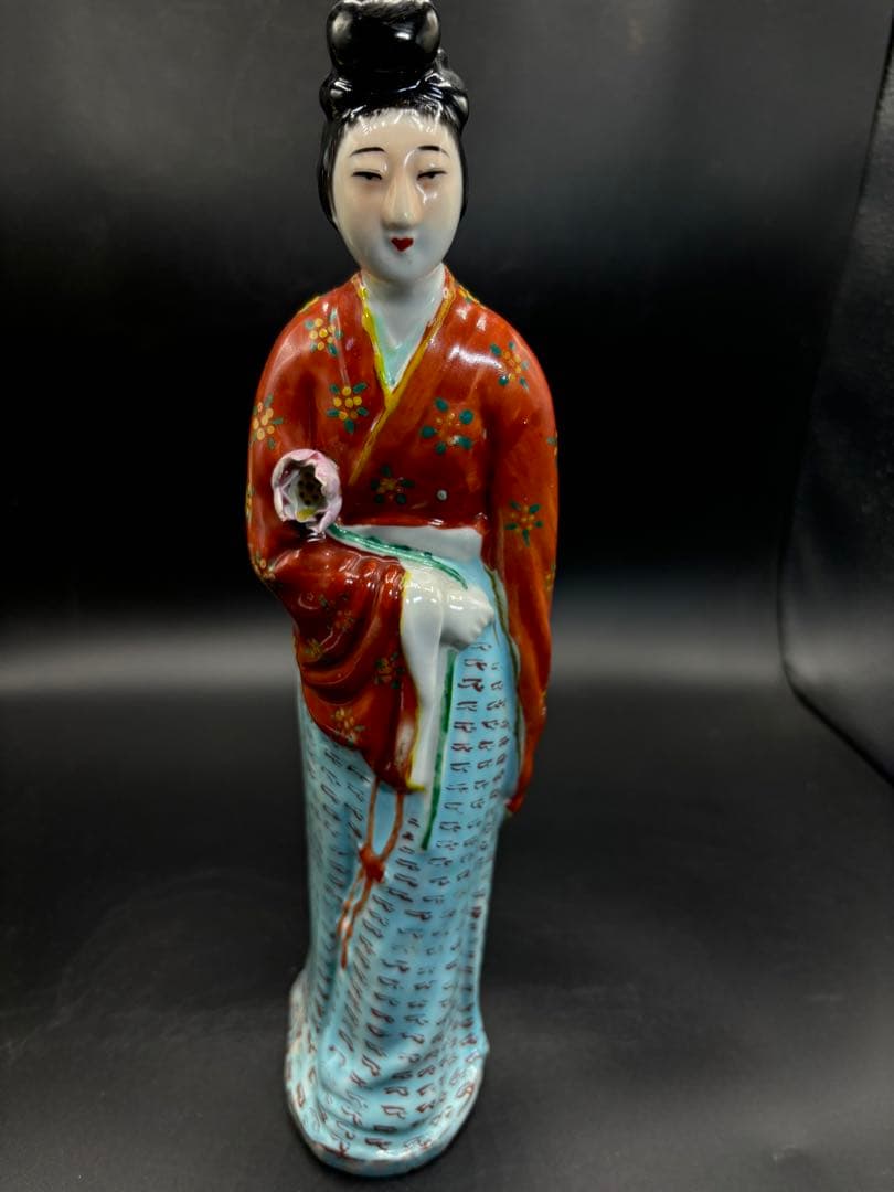 中国美術 古玩 色絵陶人形 陶器人形 高さ約31cm 置物 オブジェ 古董品