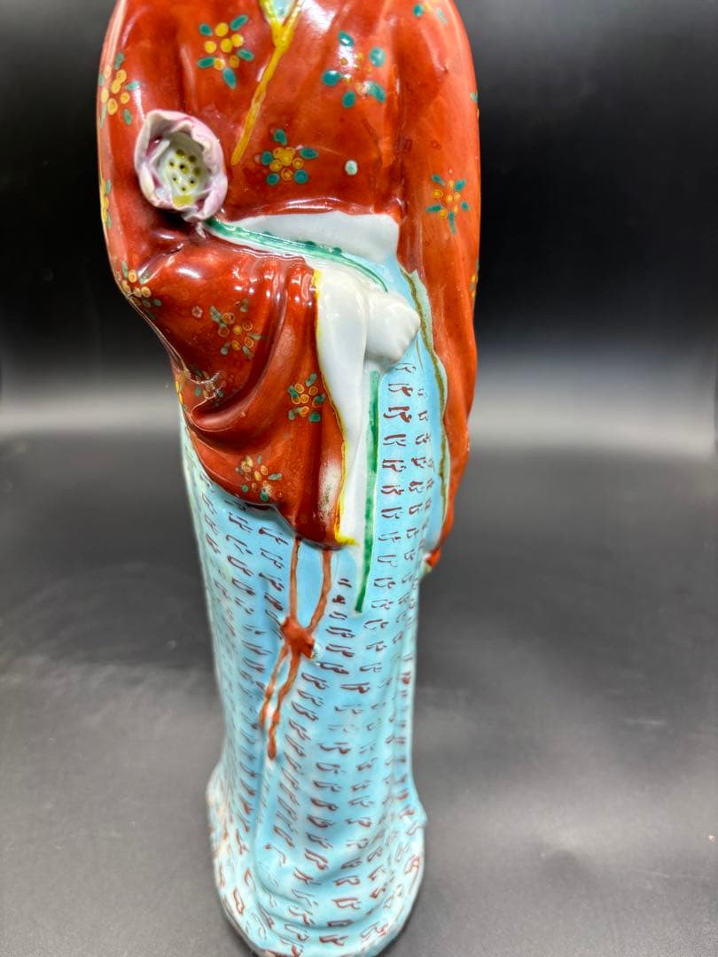 中国美術 古玩 色絵陶人形 陶器人形 高さ約31cm 置物 オブジェ 古董品