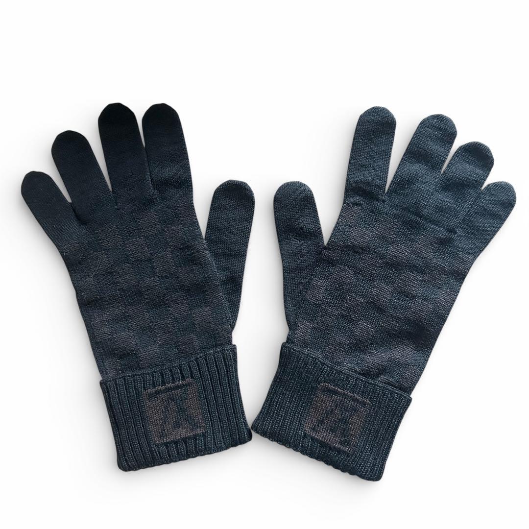 【極美品】ルイヴィトン　手袋　ダミエ　ブラック　ブラウン　メンズ　ウール