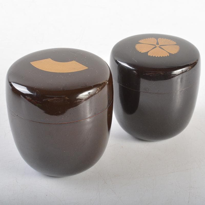 茶道具　黒漆　金蒔絵　扇文　撫子文　棗　一双　時代箱付　C　R6051