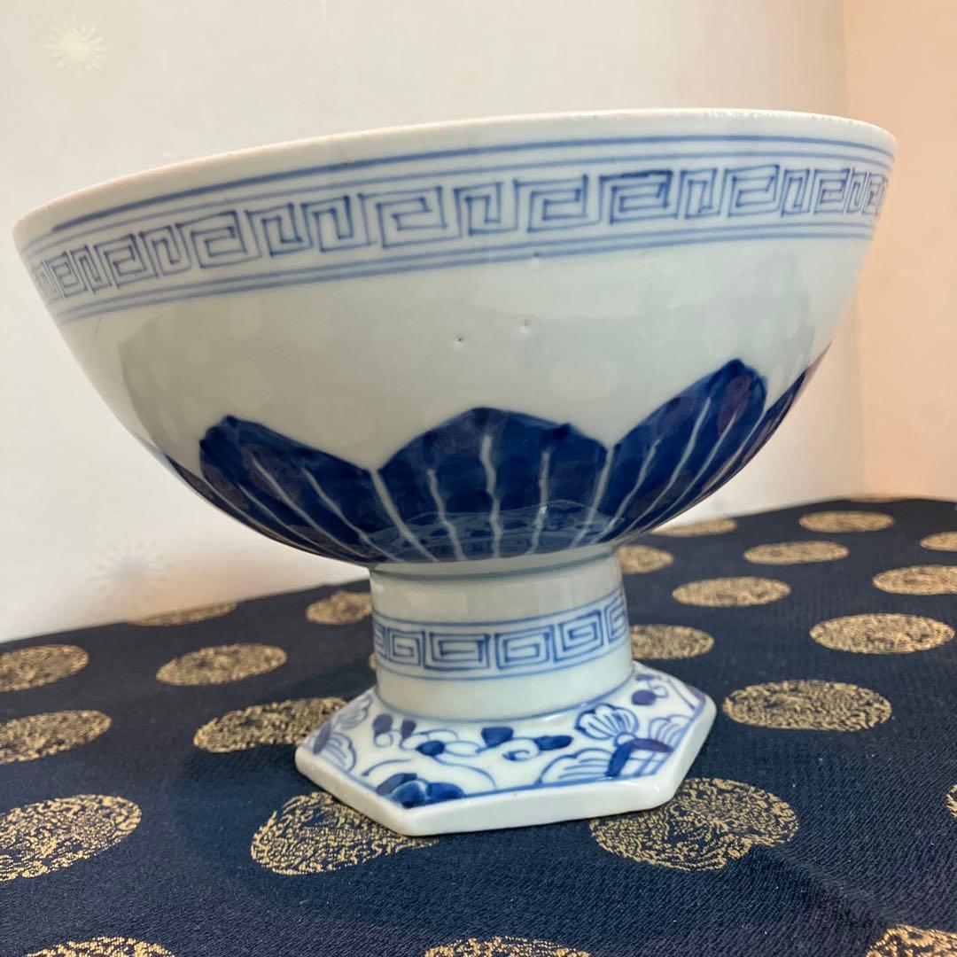 九谷 古染付盃洗 コンポート 花器 アンティーク