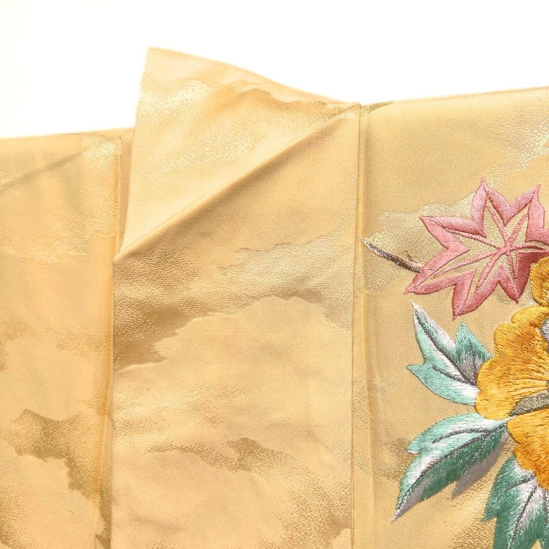 セミアンティーク　金駒刺繍　刺繍　牡丹　菊花　霞地紋　振袖　着物　094w p